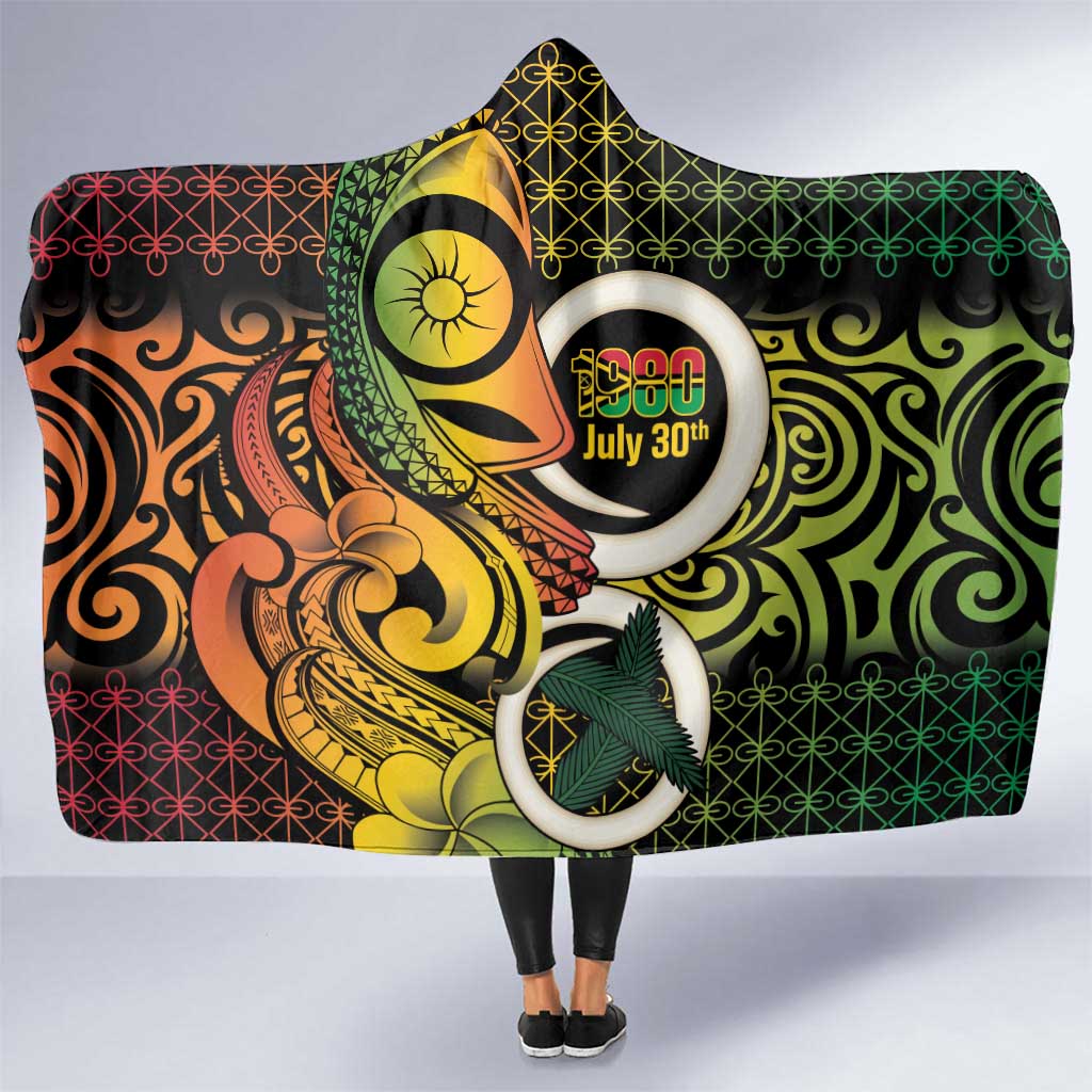 Vanuatu 1980 Hooded Blanket Ni-Van Tamtam Sand Drawing Pattern LT14 One Size Black - Polynesian Pride