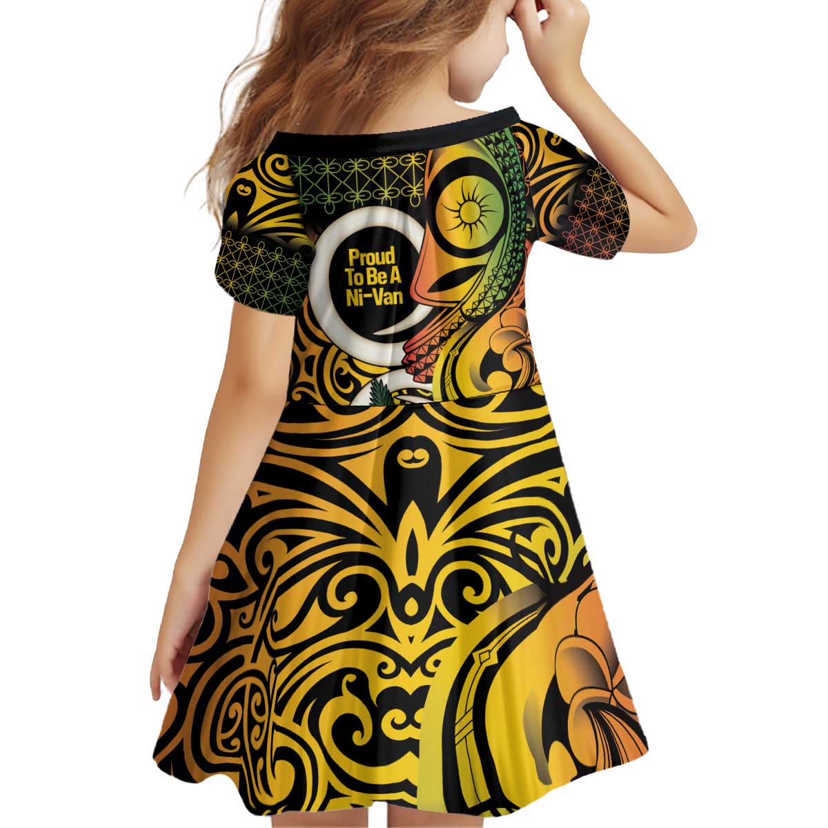 Vanuatu 1980 Kid Short Sleeve Dress Ni-Van Tamtam Sand Drawing Pattern