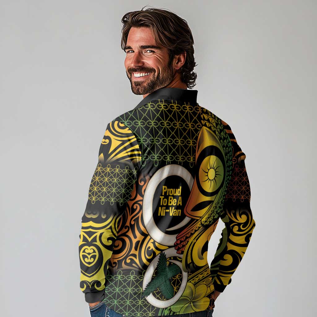 Vanuatu 1980 Long Sleeve Polo Shirt Ni-Van Tamtam Sand Drawing Pattern