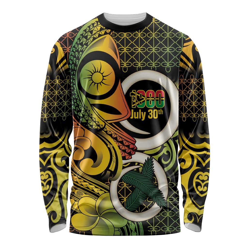 Vanuatu 1980 Long Sleeve Shirt Ni-Van Tamtam Sand Drawing Pattern LT14 Unisex Black - Polynesian Pride