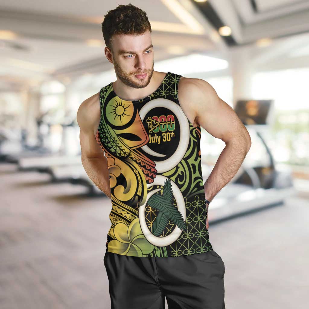 Vanuatu 1980 Men Tank Top Ni-Van Tamtam Sand Drawing Pattern LT14 Black - Polynesian Pride