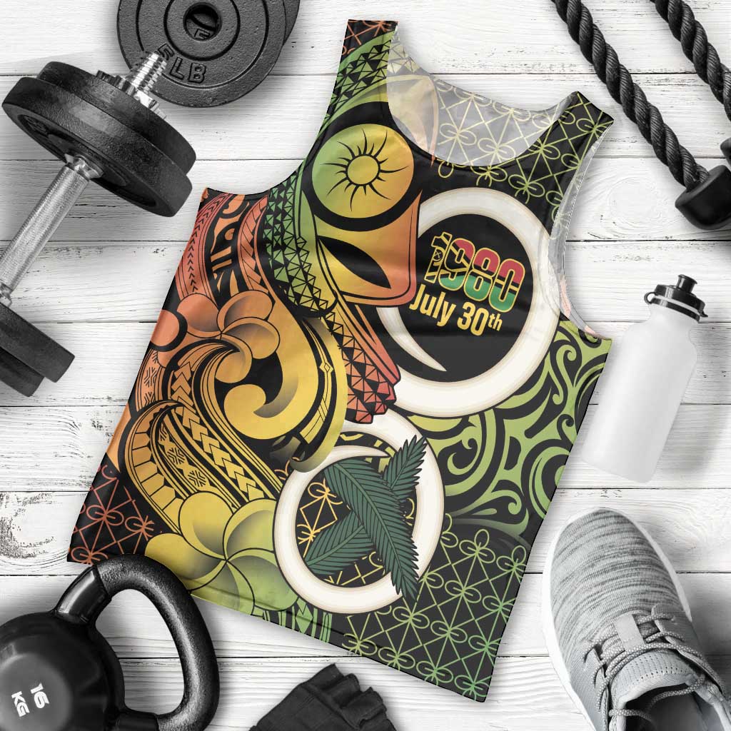 Vanuatu 1980 Men Tank Top Ni-Van Tamtam Sand Drawing Pattern LT14 - Polynesian Pride
