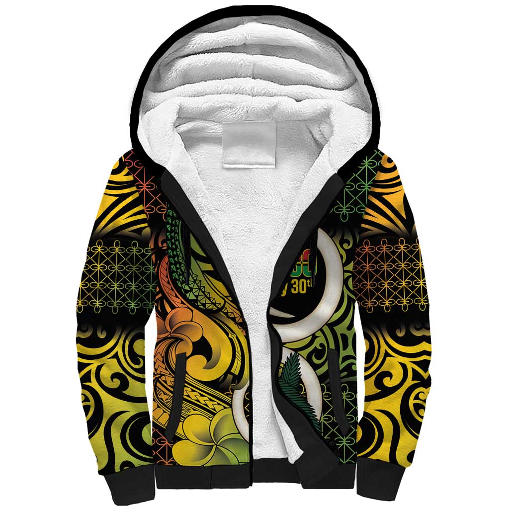 Vanuatu 1980 Sherpa Hoodie Ni-Van Tamtam Sand Drawing Pattern LT14 Unisex Black - Polynesian Pride