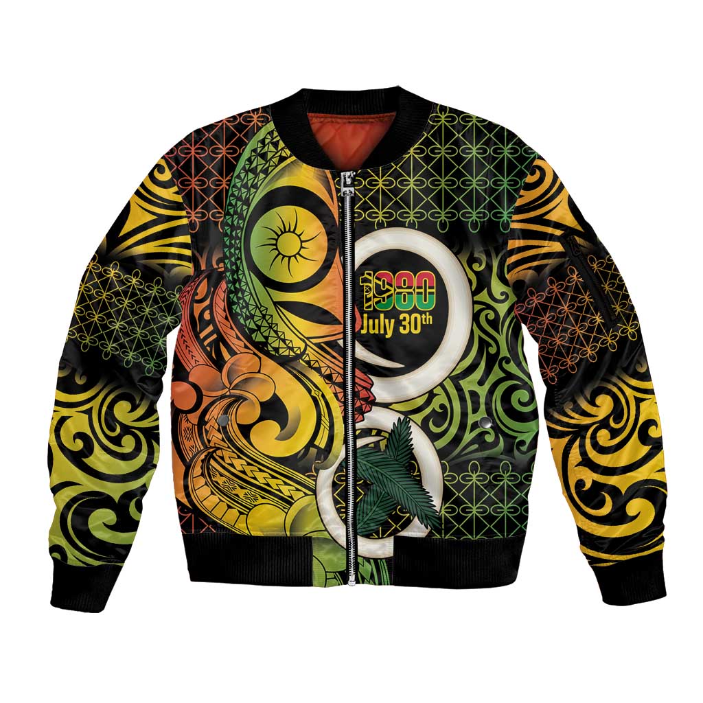 Vanuatu 1980 Sleeve Zip Bomber Jacket Ni-Van Tamtam Sand Drawing Pattern