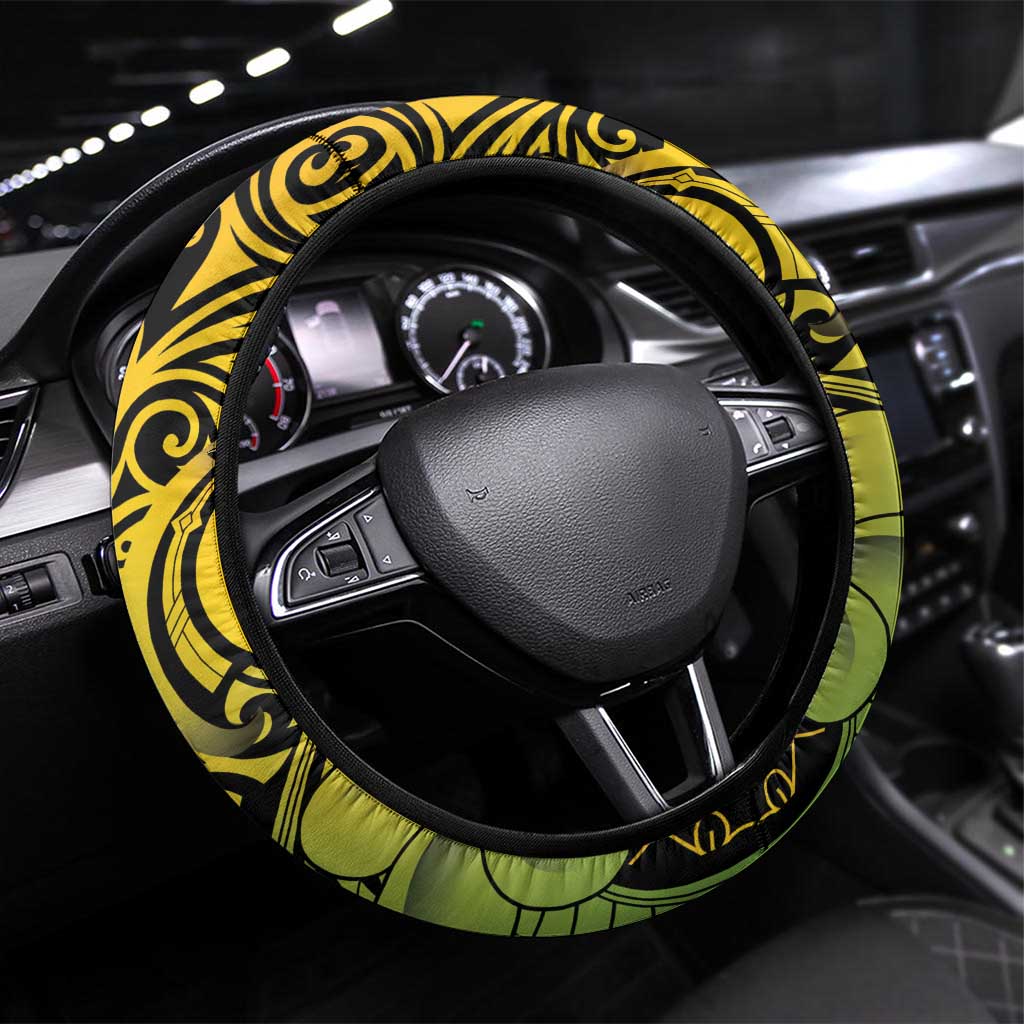 Vanuatu 1980 Steering Wheel Cover Ni-Van Tamtam Sand Drawing Pattern LT14 Universal Fit Black - Polynesian Pride