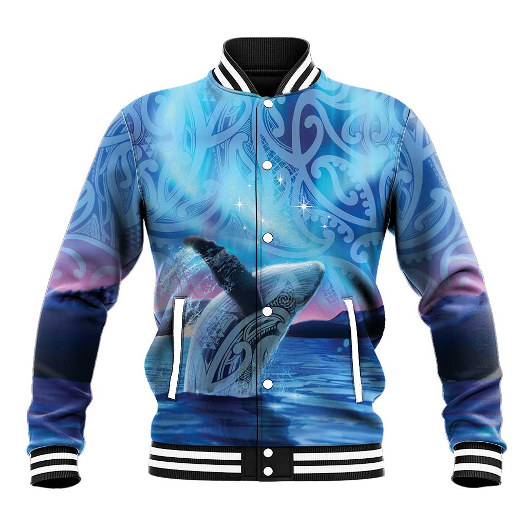 New Zealand Matariki Humpback Whale Baseball Jacket Paikea Maori New Year Blue Galaxy
