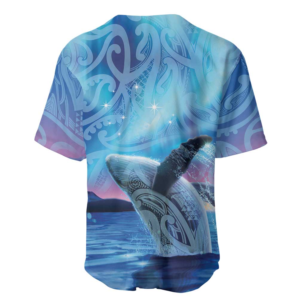 New Zealand Matariki Humpback Whale Baseball Jersey Paikea Maori New Year Blue Galaxy LT14 - Polynesian Pride