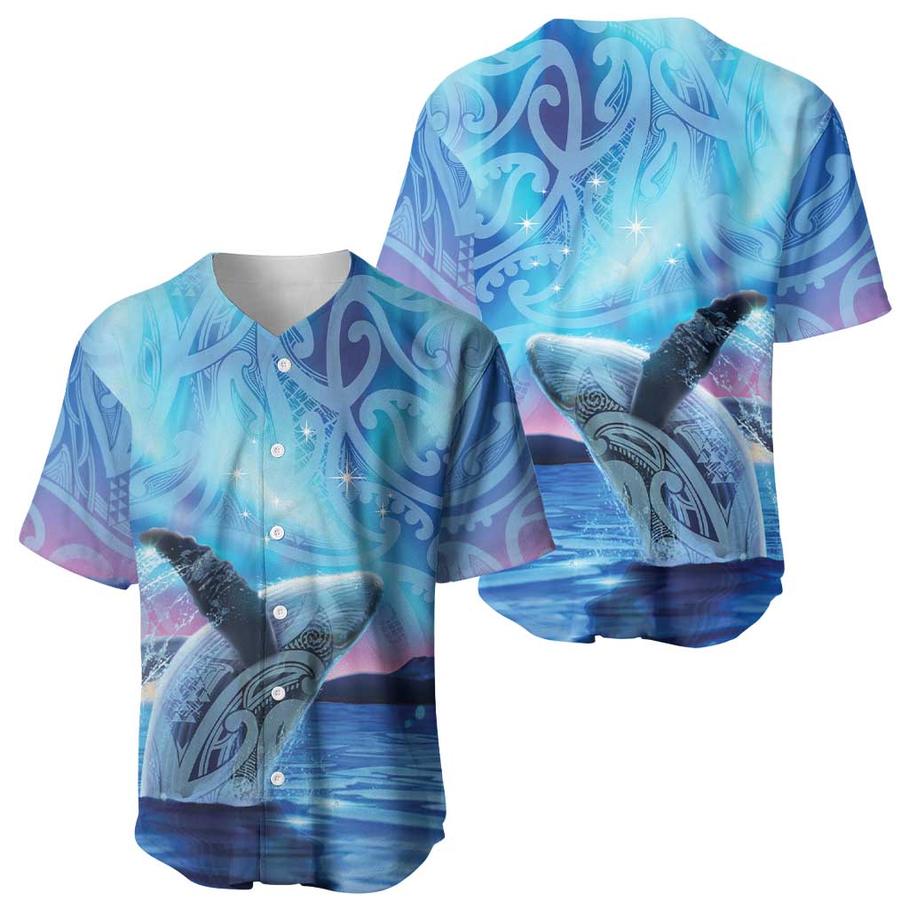 New Zealand Matariki Humpback Whale Baseball Jersey Paikea Maori New Year Blue Galaxy LT14 - Polynesian Pride