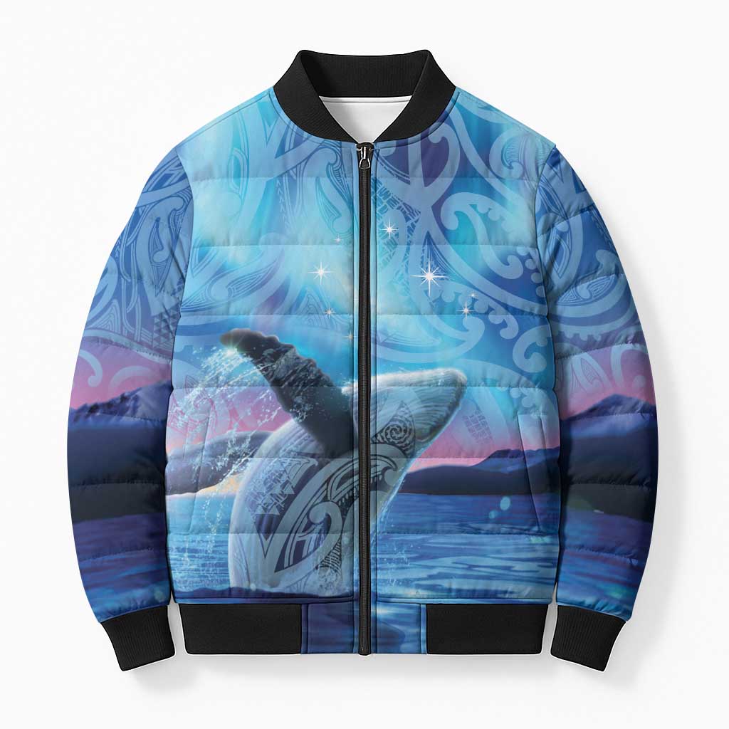 New Zealand Matariki Humpback Whale Bomber Puffer Jacket Paikea Maori New Year Blue Galaxy LT14 Unisex Blue - Polynesian Pride