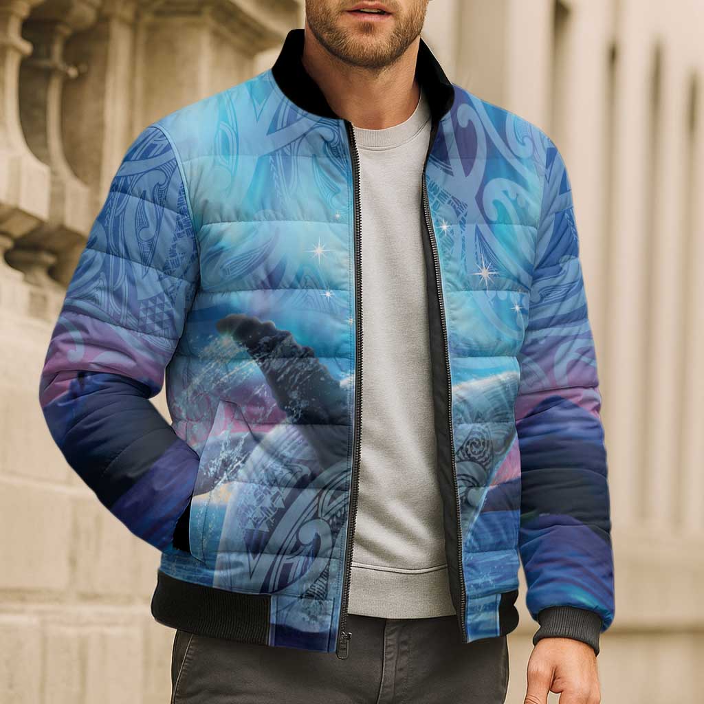 New Zealand Matariki Humpback Whale Bomber Puffer Jacket Paikea Maori New Year Blue Galaxy LT14 - Polynesian Pride