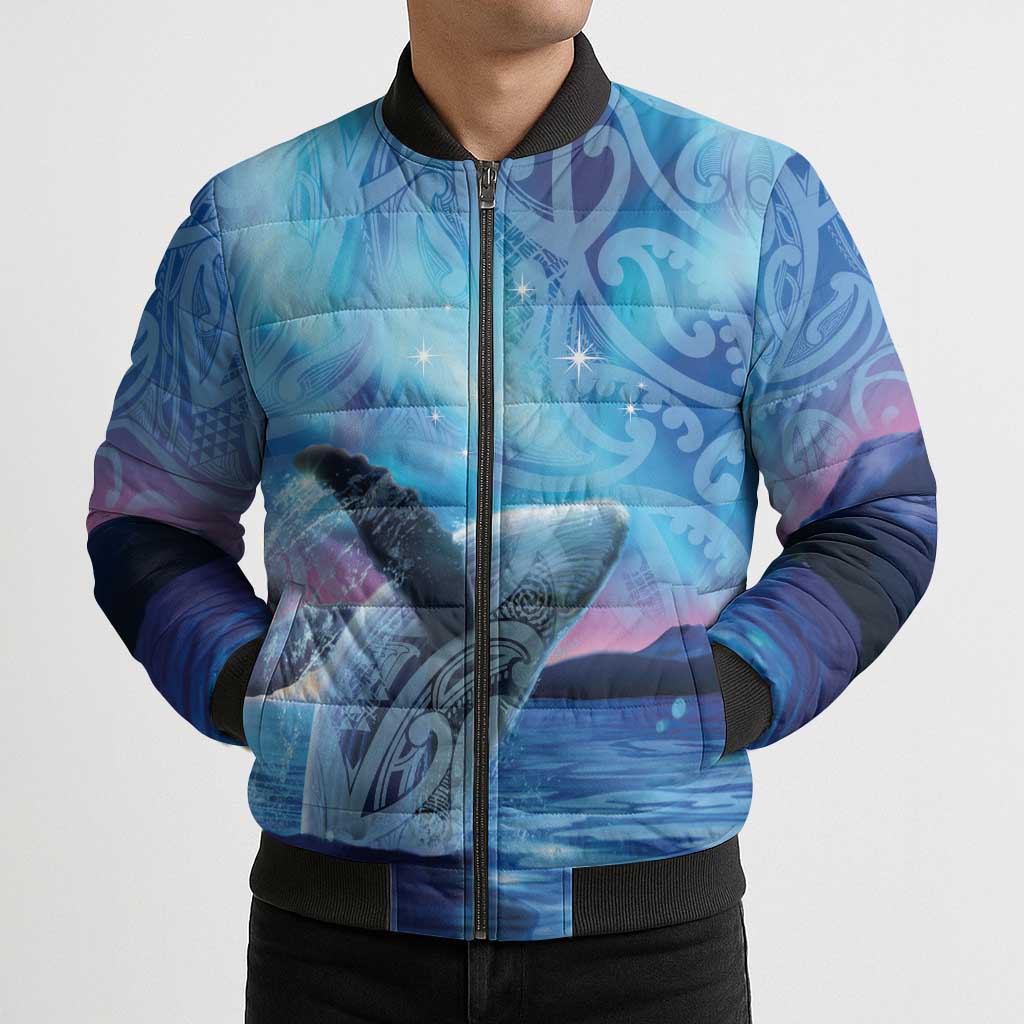 New Zealand Matariki Humpback Whale Bomber Puffer Jacket Paikea Maori New Year Blue Galaxy LT14 - Polynesian Pride