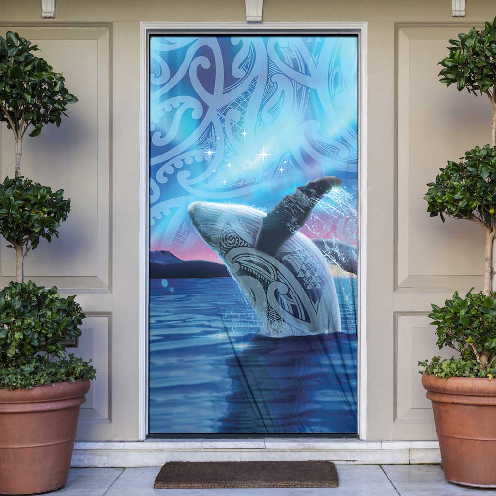 New Zealand Matariki Humpback Whale Door Cover Paikea Maori New Year Blue Galaxy
