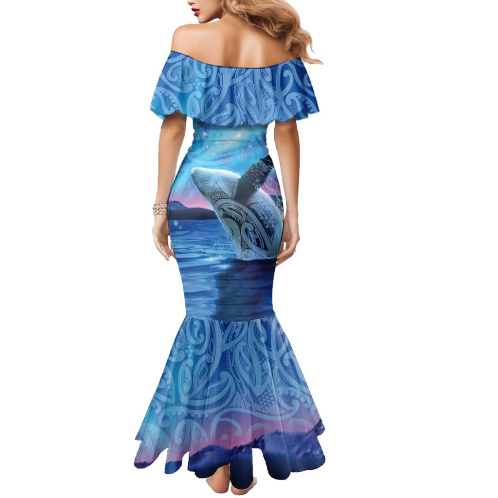 New Zealand Matariki Humpback Whale Family Matching Mermaid Dress and Hawaiian Shirt Paikea Maori New Year Blue Galaxy