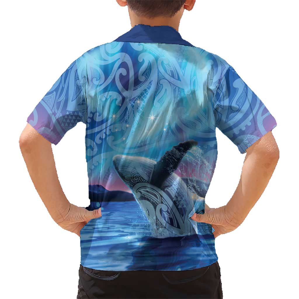 New Zealand Matariki Humpback Whale Family Matching Puletasi and Hawaiian Shirt Paikea Maori New Year Blue Galaxy