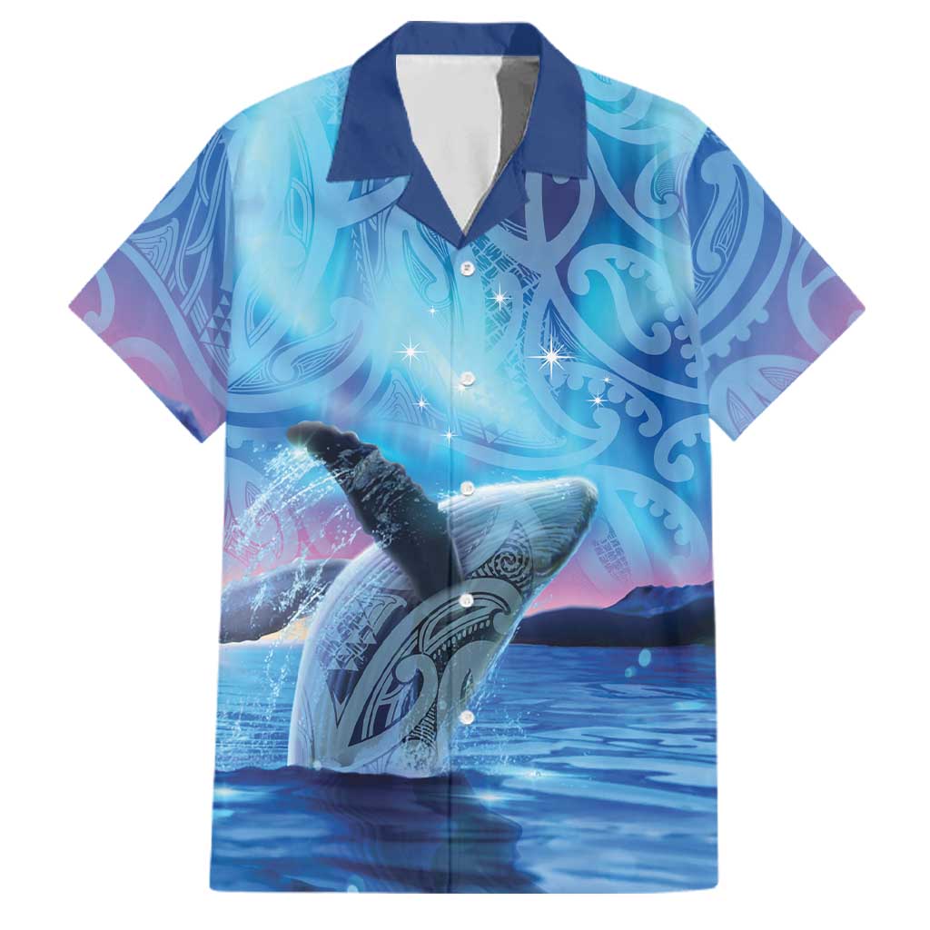 New Zealand Matariki Humpback Whale Family Matching Puletasi and Hawaiian Shirt Paikea Maori New Year Blue Galaxy