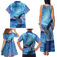 New Zealand Matariki Humpback Whale Family Matching Tank Maxi Dress and Hawaiian Shirt Paikea Maori New Year Blue Galaxy