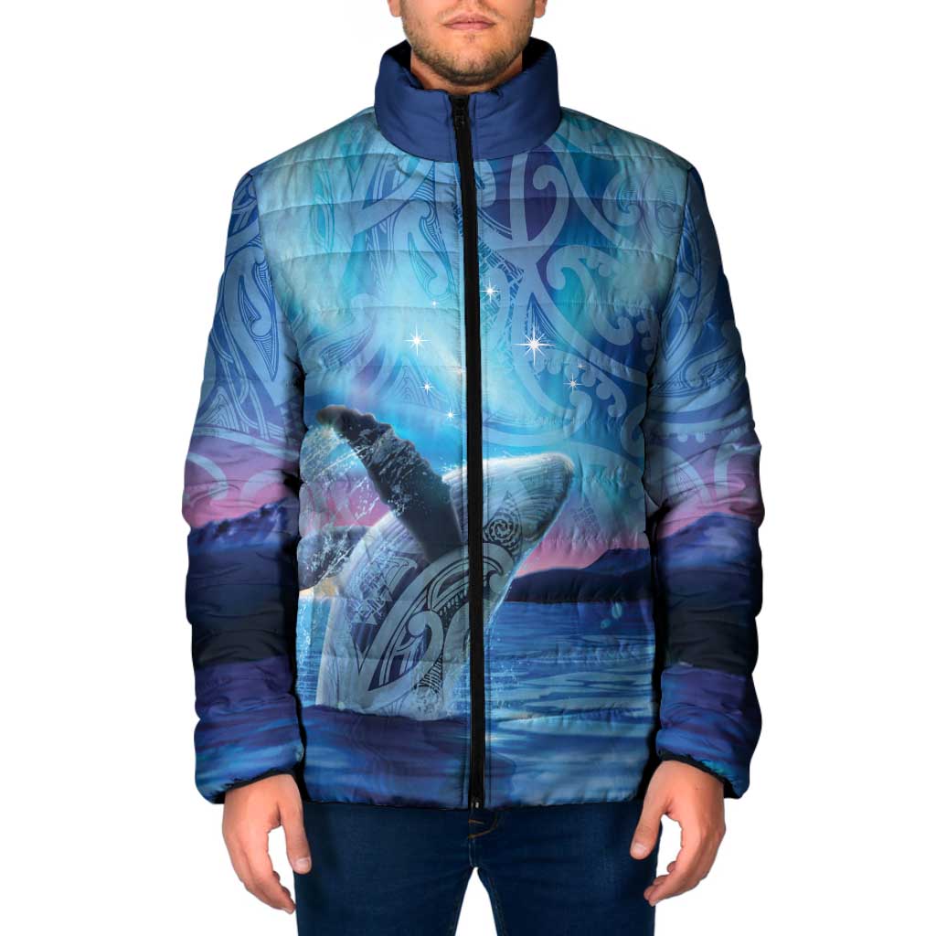 New Zealand Matariki Humpback Whale Padded Jacket Paikea Maori New Year Blue Galaxy LT14 Men Blue - Polynesian Pride