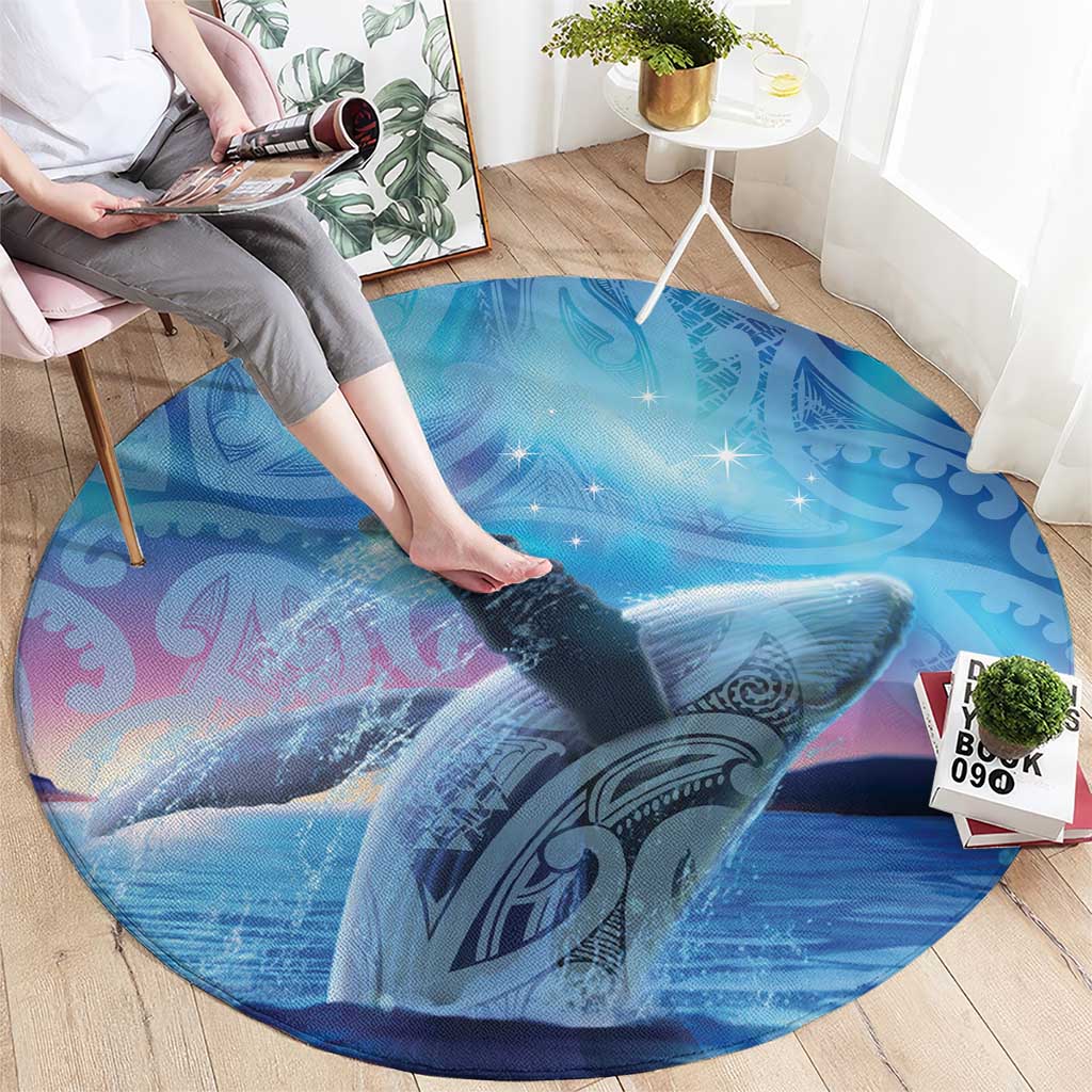 New Zealand Matariki Humpback Whale Round Carpet Paikea Maori New Year Blue Galaxy LT14 - Polynesian Pride
