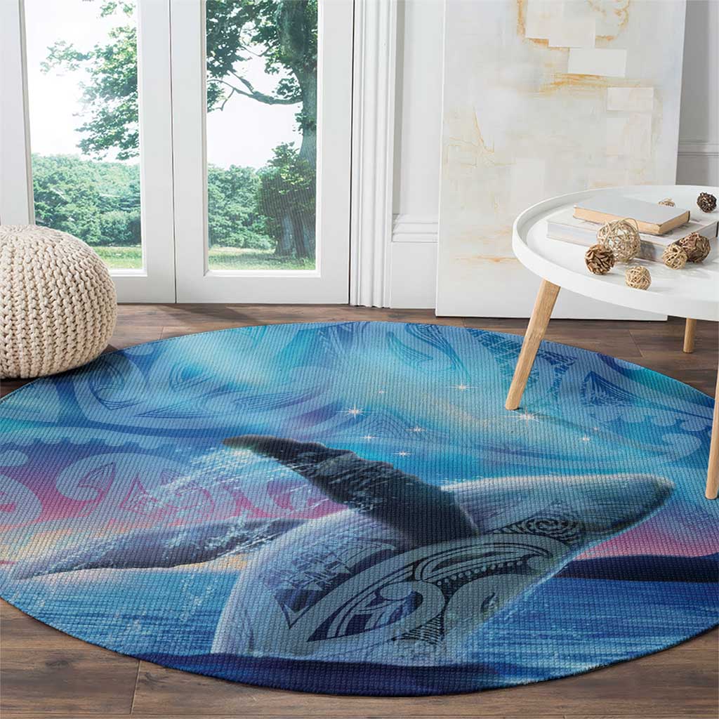 New Zealand Matariki Humpback Whale Round Carpet Paikea Maori New Year Blue Galaxy LT14 - Polynesian Pride