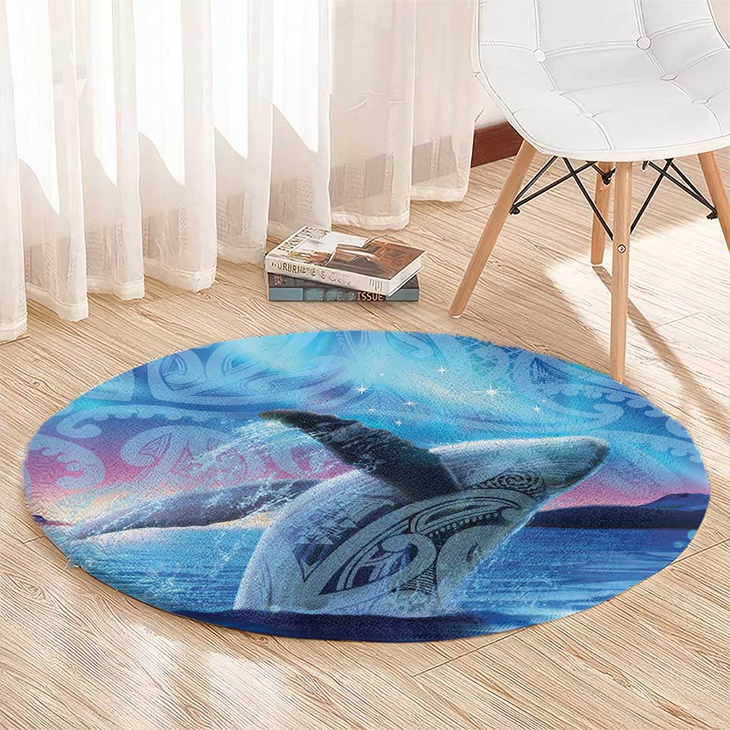 New Zealand Matariki Humpback Whale Round Carpet Paikea Maori New Year Blue Galaxy LT14 - Polynesian Pride