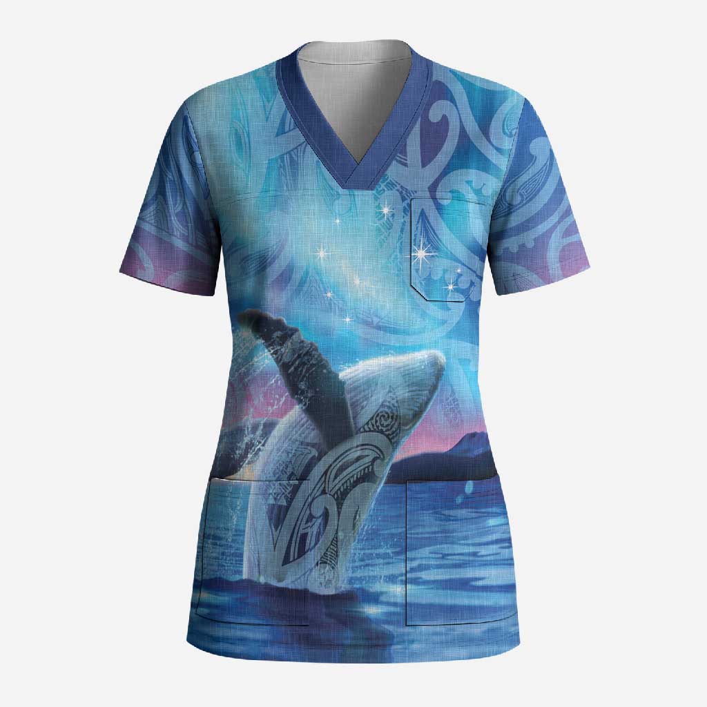New Zealand Matariki Humpback Whale Scrub Top Paikea Maori New Year Blue Galaxy LT14 Adult Blue - Polynesian Pride