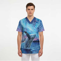 New Zealand Matariki Humpback Whale Scrub Top Paikea Maori New Year Blue Galaxy LT14 - Polynesian Pride