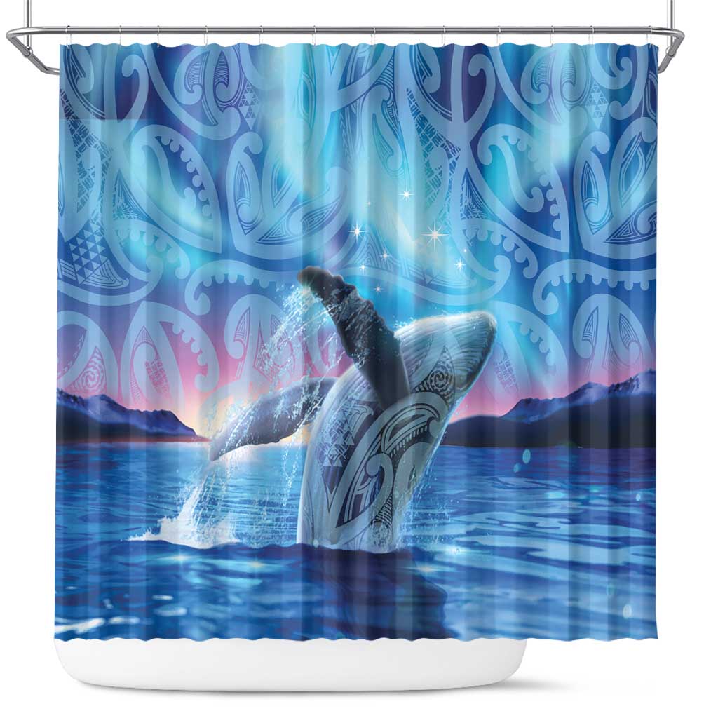 New Zealand Matariki Humpback Whale Shower Curtain Paikea Maori New Year Blue Galaxy