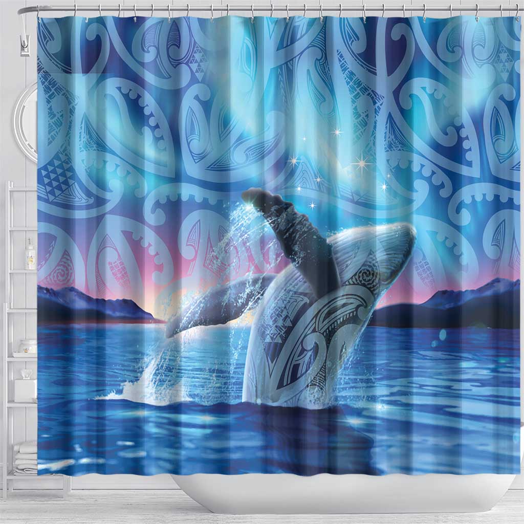 New Zealand Matariki Humpback Whale Shower Curtain Paikea Maori New Year Blue Galaxy LT14 - Polynesian Pride