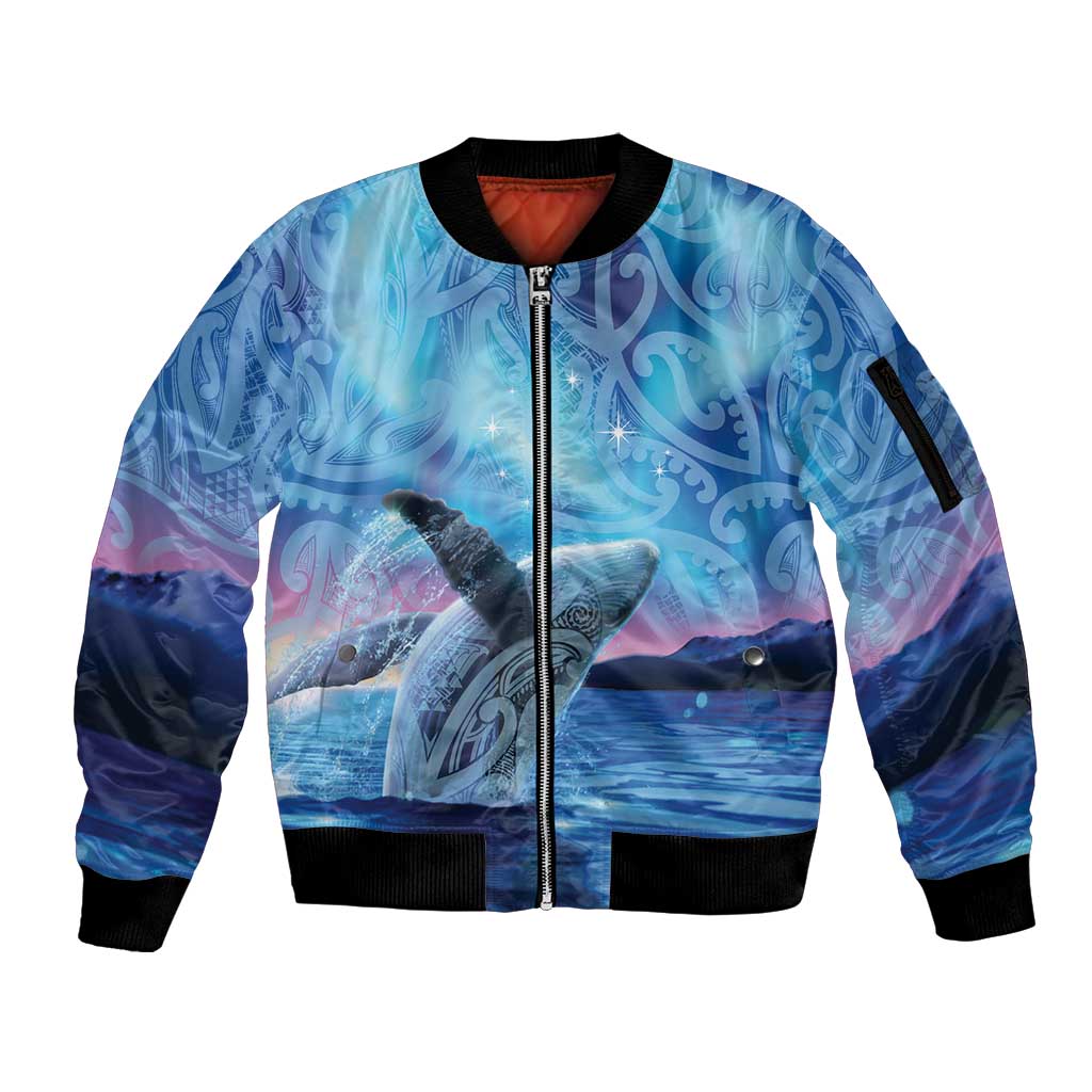 New Zealand Matariki Humpback Whale Sleeve Zip Bomber Jacket Paikea Maori New Year Blue Galaxy LT14 Unisex Blue - Polynesian Pride