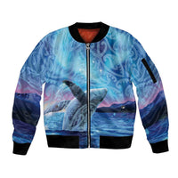 New Zealand Matariki Humpback Whale Sleeve Zip Bomber Jacket Paikea Maori New Year Blue Galaxy LT14 Unisex Blue - Polynesian Pride