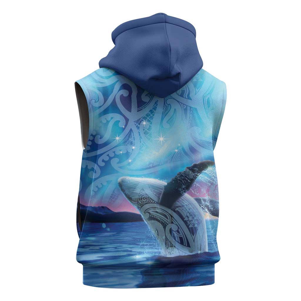 New Zealand Matariki Humpback Whale Sleeveless Hoodie Paikea Maori New Year Blue Galaxy LT14 - Polynesian Pride