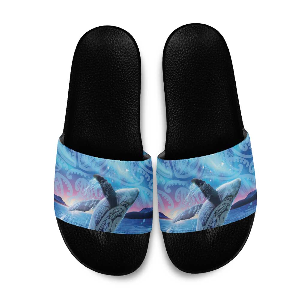 New Zealand Matariki Humpback Whale Slide Sandals Paikea Maori New Year Blue Galaxy LT14 Blue - Polynesian Pride