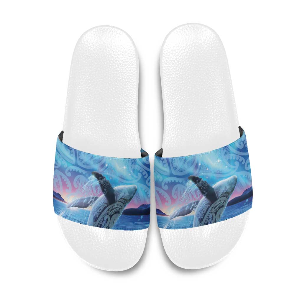 New Zealand Matariki Humpback Whale Slide Sandals Paikea Maori New Year Blue Galaxy LT14 Blue - Polynesian Pride