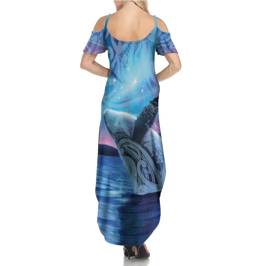 New Zealand Matariki Humpback Whale Summer Maxi Dress Paikea Maori New Year Blue Galaxy