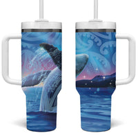 New Zealand Matariki Humpback Whale Tumbler With Handle Paikea Maori New Year Blue Galaxy LT14 One Size: 40 oz Blue - Polynesian Pride