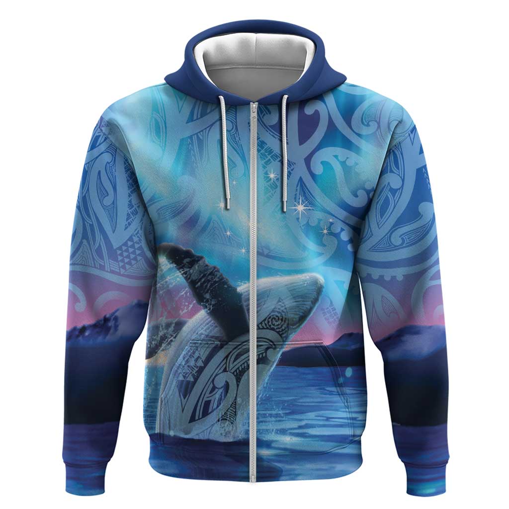 New Zealand Matariki Humpback Whale Zip Hoodie Paikea Maori New Year Blue Galaxy