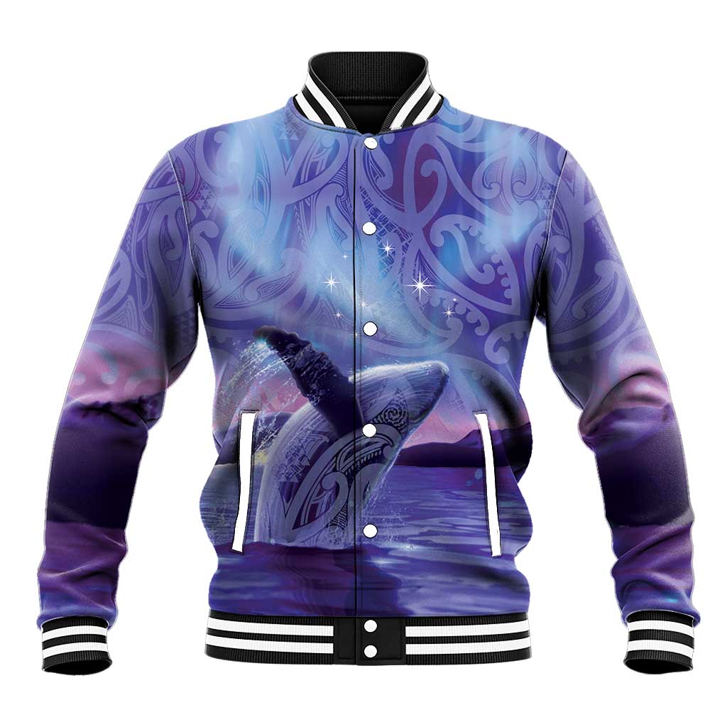 New Zealand Matariki Humpback Whale Baseball Jacket Paikea Maori New Year Purple Galaxy LT14 Unisex Purple - Polynesian Pride