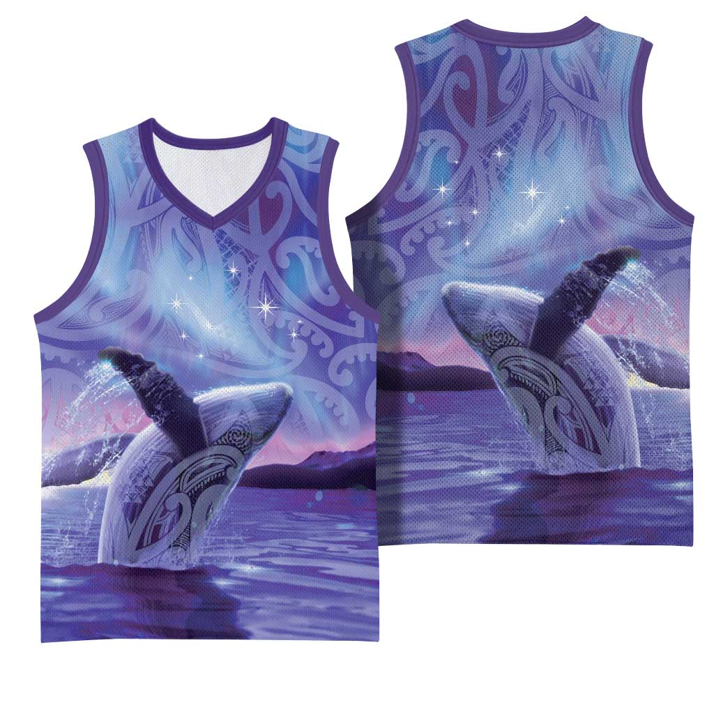 New Zealand Matariki Humpback Whale Basketball Jersey Paikea Maori New Year Purple Galaxy