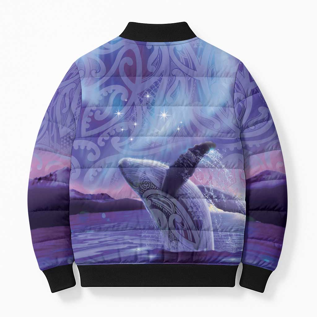 New Zealand Matariki Humpback Whale Bomber Puffer Jacket Paikea Maori New Year Purple Galaxy LT14 - Polynesian Pride