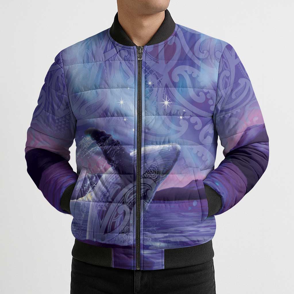 New Zealand Matariki Humpback Whale Bomber Puffer Jacket Paikea Maori New Year Purple Galaxy LT14 - Polynesian Pride