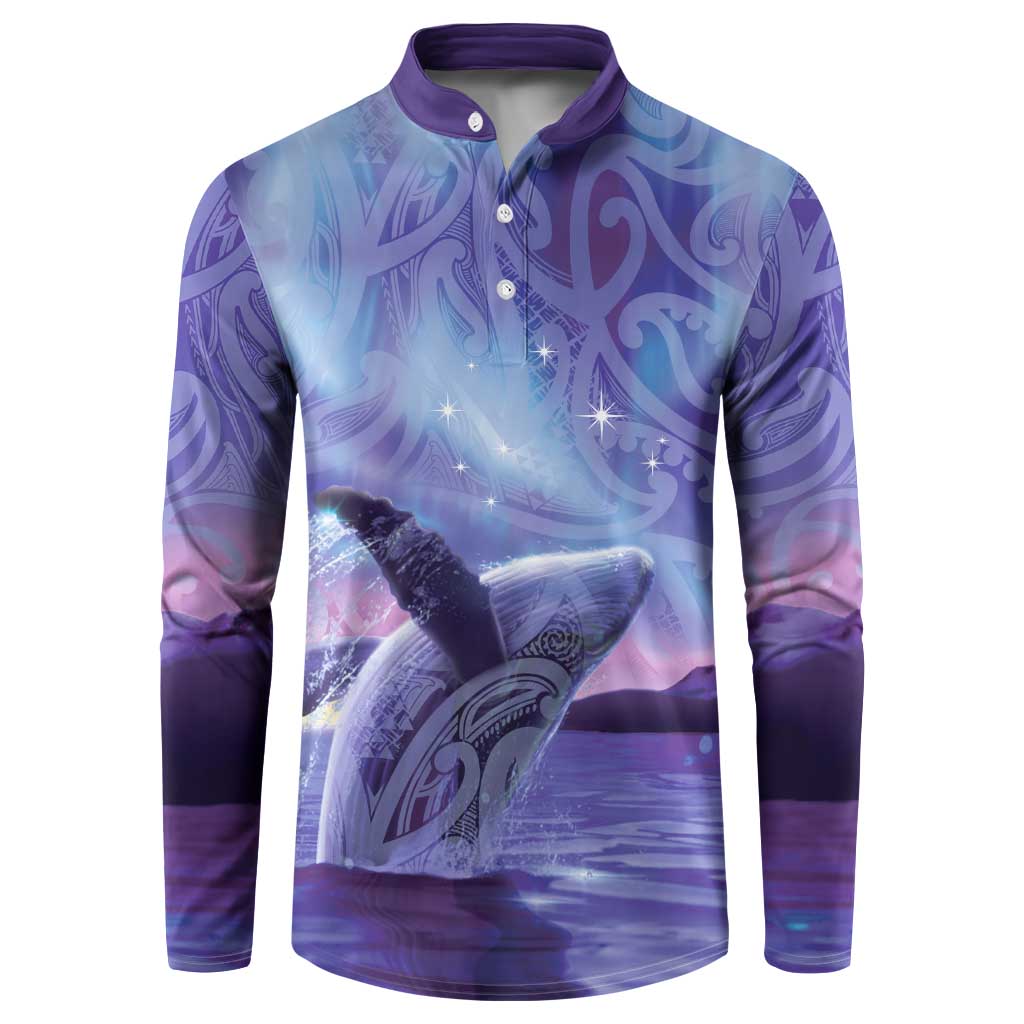 New Zealand Matariki Humpback Whale Button Sweatshirt Paikea Maori New Year Purple Galaxy LT14 Purple - Polynesian Pride