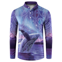 New Zealand Matariki Humpback Whale Button Sweatshirt Paikea Maori New Year Purple Galaxy LT14 Purple - Polynesian Pride