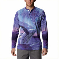 New Zealand Matariki Humpback Whale Button Sweatshirt Paikea Maori New Year Purple Galaxy LT14 - Polynesian Pride