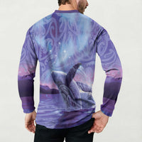 New Zealand Matariki Humpback Whale Button Sweatshirt Paikea Maori New Year Purple Galaxy LT14 - Polynesian Pride