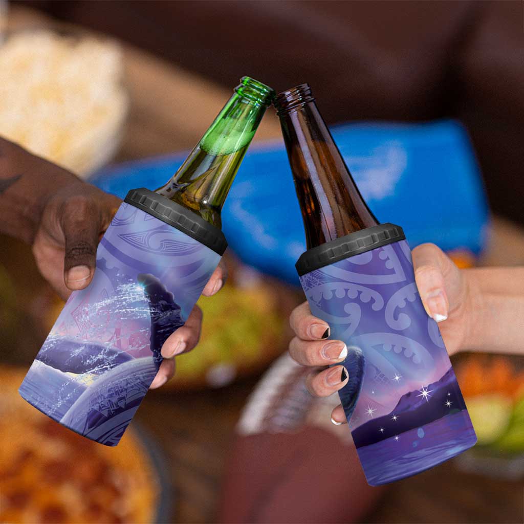 New Zealand Matariki Humpback Whale 4 in 1 Can Cooler Tumbler Paikea Maori New Year Purple Galaxy