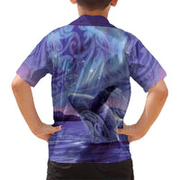 New Zealand Matariki Humpback Whale Family Matching Off The Shoulder Long Sleeve Dress and Hawaiian Shirt Paikea Maori New Year Purple Galaxy