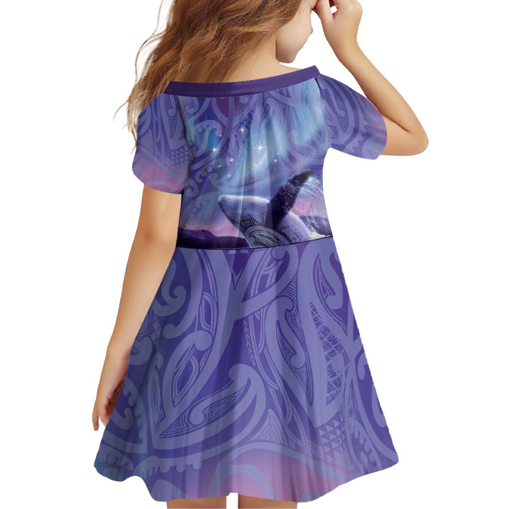 New Zealand Matariki Humpback Whale Family Matching Off The Shoulder Long Sleeve Dress and Hawaiian Shirt Paikea Maori New Year Purple Galaxy