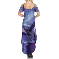 New Zealand Matariki Humpback Whale Family Matching Summer Maxi Dress and Hawaiian Shirt Paikea Maori New Year Purple Galaxy