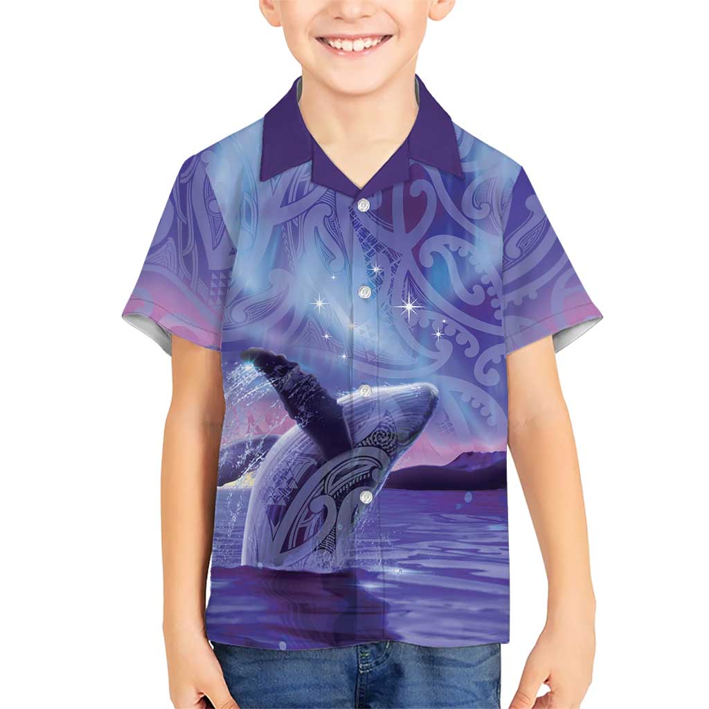 New Zealand Matariki Humpback Whale Family Matching Summer Maxi Dress and Hawaiian Shirt Paikea Maori New Year Purple Galaxy