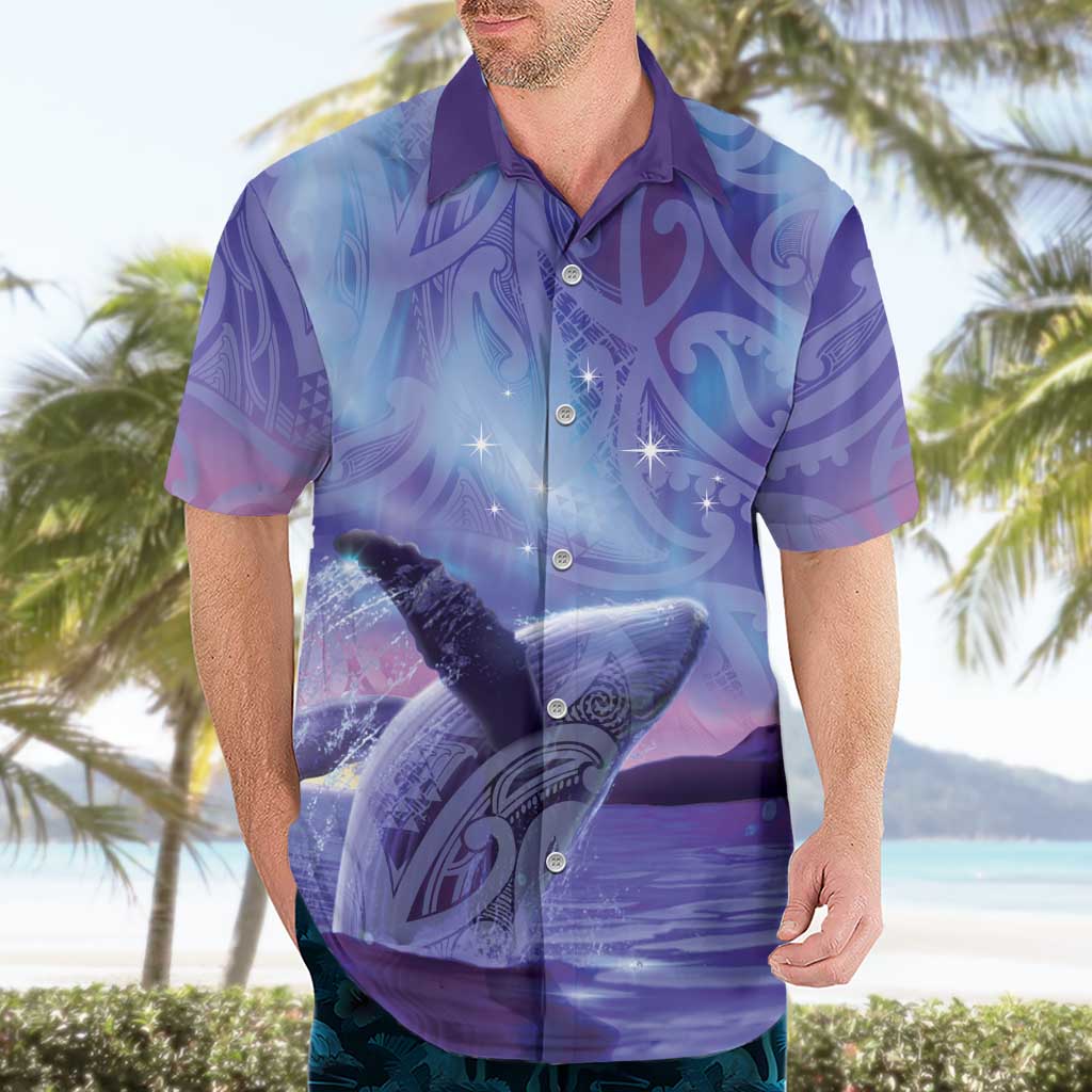 New Zealand Matariki Humpback Whale Hawaiian Shirt Paikea Maori New Year Purple Galaxy